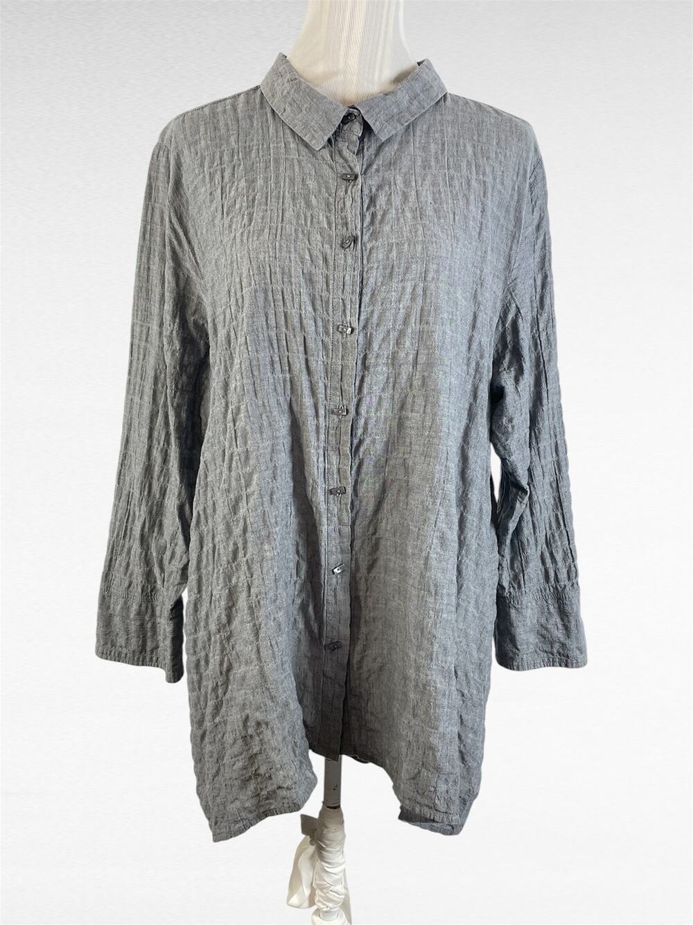 Habitat Steel Gray Crinkle Lagenlook Hi Low Tunic Top SIZE XL